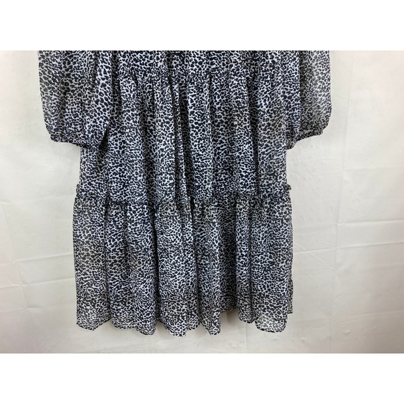Taylor Smocked Tiered Dress Leopard Print Mock Neck Long Sleeve Size S - Picture 5 of 10